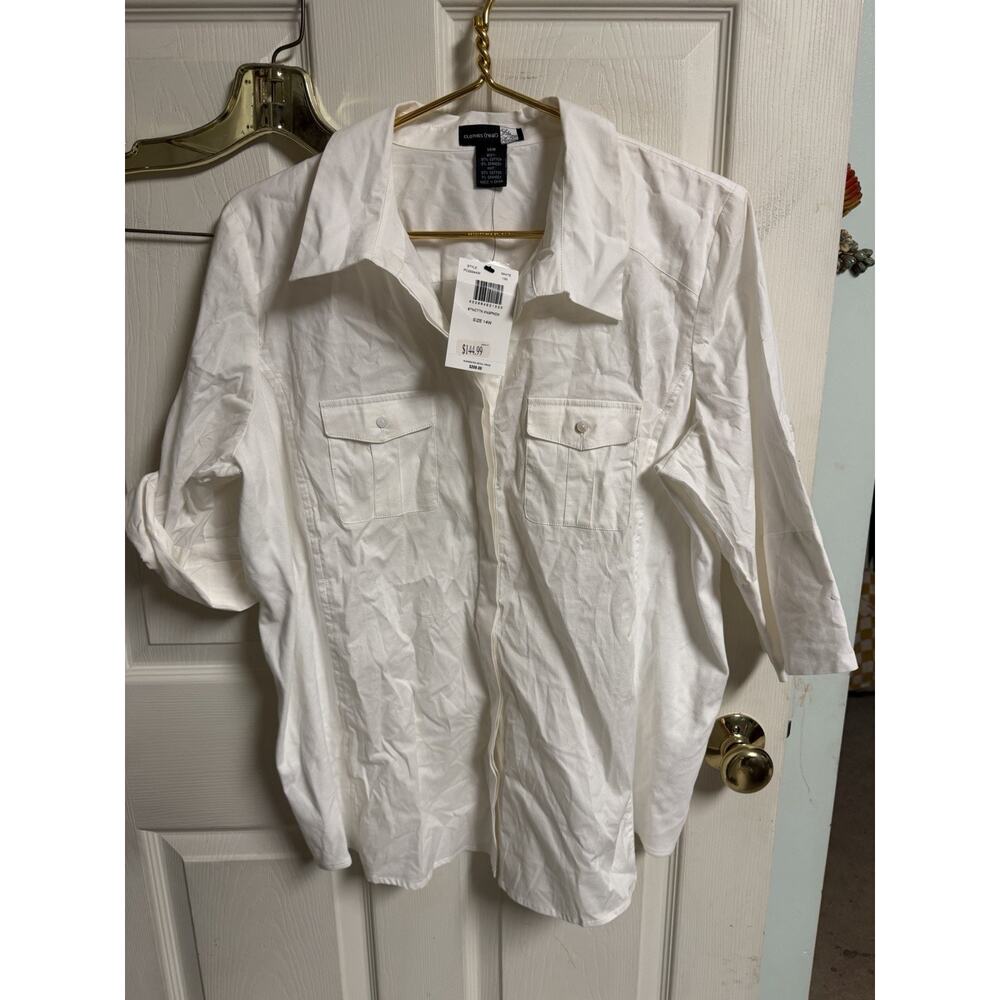 Saks Fifth Large 14 White Cotton Textured Slim Fit 46w Stretch Button Up Shirt
